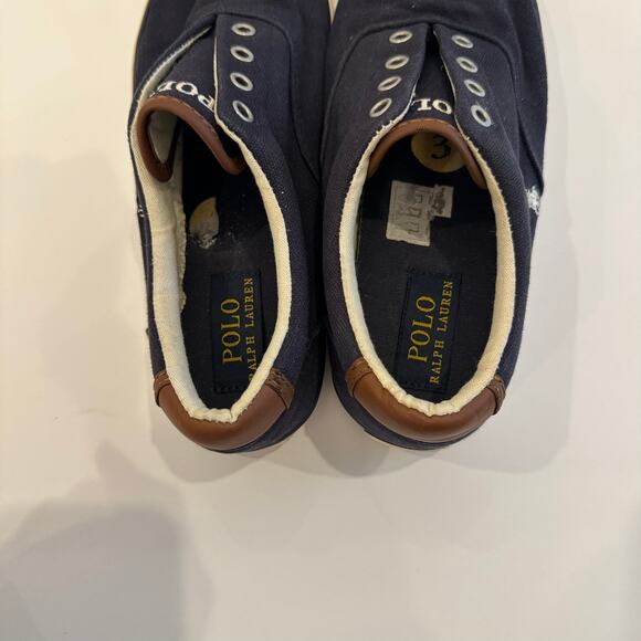 Polo Ralph Lauren Navy Blue Canvas Boat Shoes Youth Sneakers Size 3 - Picture 4 of 6
